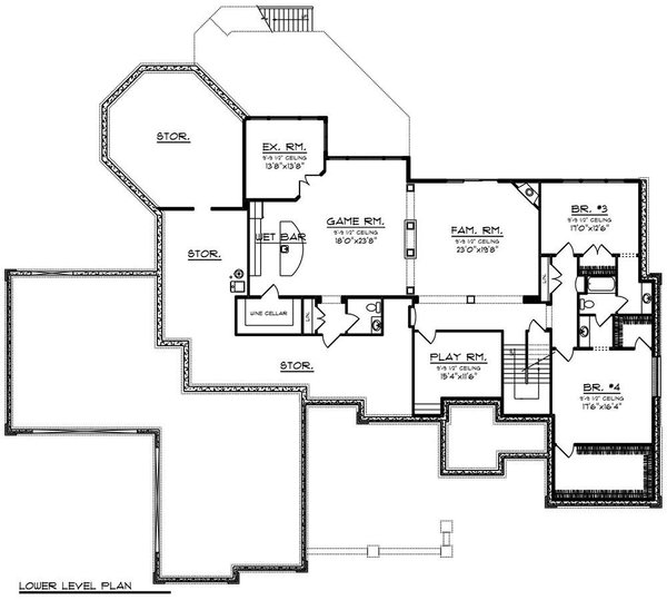 Ranch Floor Plan - Lower Floor Plan #70-1548