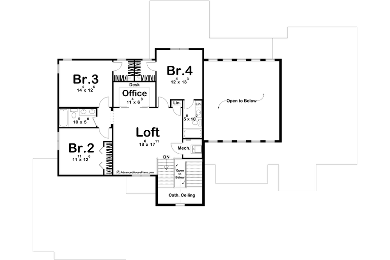 Architectural House Design - Floor Plan - Upper Floor for Cottage House Plan #455-675 - 4 bed, 3.5 bath