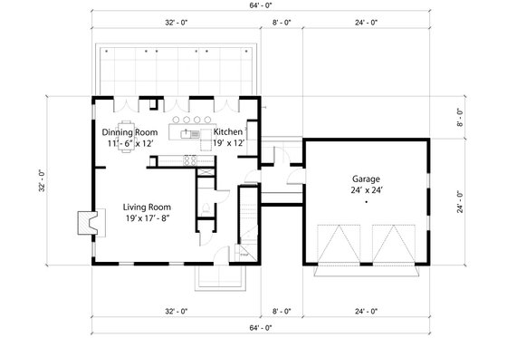 Floor Plan - Main Floor for Colonial House Plan #497-19 - 3 bed, 2.5 bath