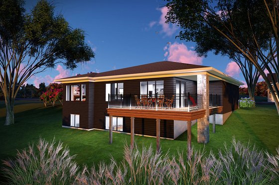 Exterior - Rear Elevation for Prairie House Plan #70-1530 - 4 bed, 3 bath