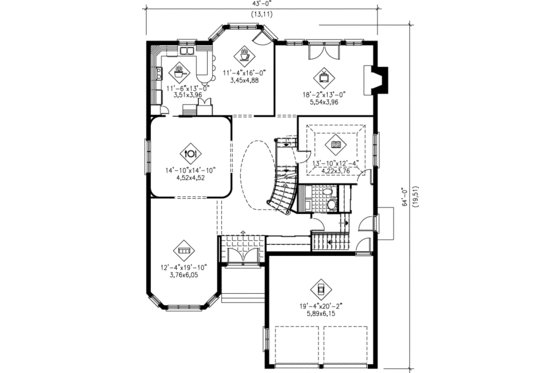 Floor Plan - Main Floor for Traditional House Plan #25-2079 - 4 bed, 3.5 bath