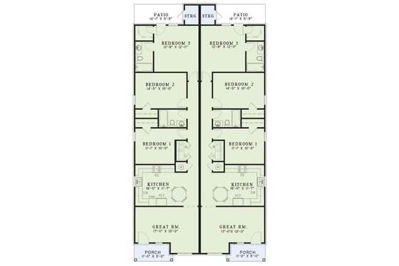 Floor Plan - Main Floor for Southern House Plan #17-1096 - 3 bed, 2 bath