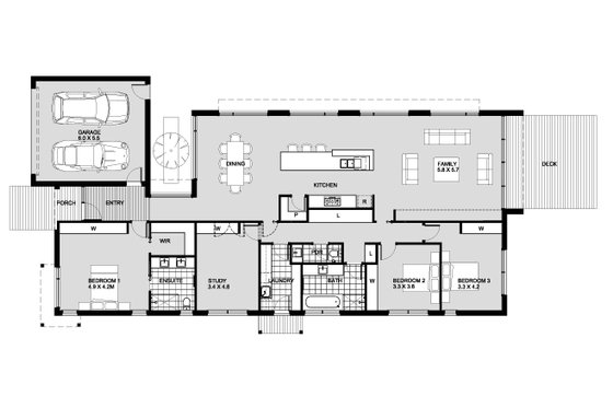 Floor Plan - Main Floor for Modern House Plan #496-24 - 3 bed, 2.5 bath