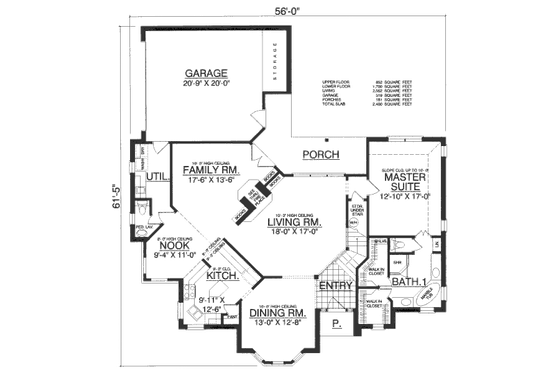 Floor Plan - Main Floor for European House Plan #40-432 - 4 bed, 3.5 bath