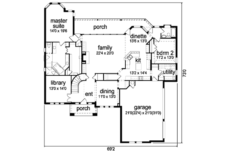 Home Plan - Floor Plan - Main Floor for European House Plan #84-412 - 4 bed, 3 bath