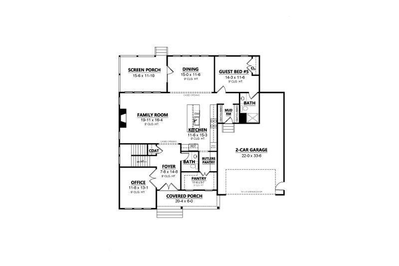 House Blueprint - Floor Plan - Main Floor for Farmhouse House Plan #1080-6 - 5 bed, 4.5 bath