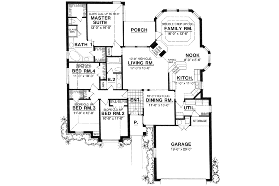 Floor Plan - Main Floor for European House Plan #40-157 - 4 bed, 2 bath