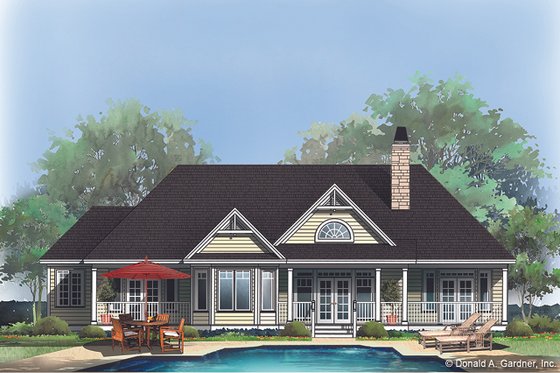 Exterior - Rear Elevation for Ranch House Plan #929-403 - 3 bed, 3 bath