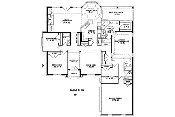 Floor Plan - Main Floor for European House Plan #81-1253 - 3 bed, 3 bath