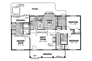 Country style house plan, ranch floor plan, main level 