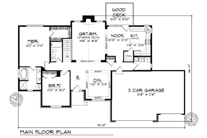 House Blueprint - Floor Plan - Main Floor for European House Plan #70-782 - 4 bed, 3 bath