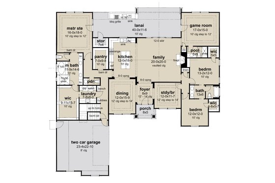 Floor Plan - Main Floor for Farmhouse House Plan #120-284 - 3 bed, 3.5 bath