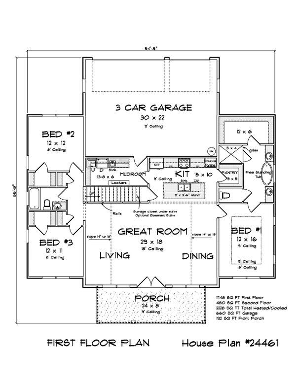 Architectural House Design - Farmhouse Floor Plan - Main Floor Plan #513-2254