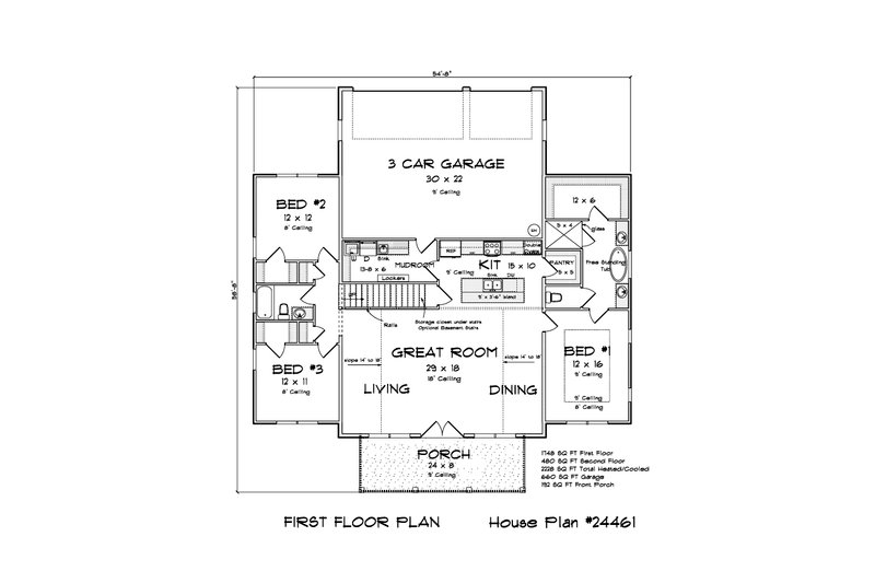 Architectural House Design - Floor Plan - Main Floor 1 for Farmhouse House Plan #513-2254 - 4 bed, 3 bath