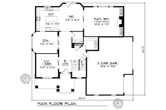 Floor Plan - Main Floor for Mediterranean House Plan #70-498 - 4 bed, 2.5 bath