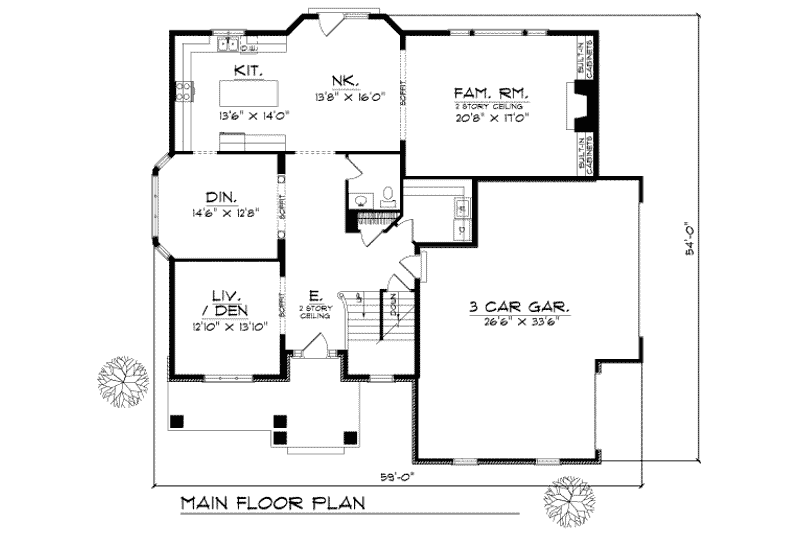 House Plan Design - Floor Plan - Main Floor for Mediterranean House Plan #70-498 - 4 bed, 2.5 bath