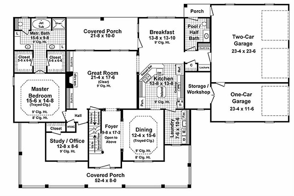 Country Style House Plan - 4 Beds 3.5 Baths 3000 Sq/Ft Plan #21-323