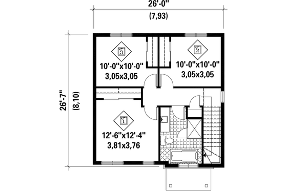 Floor Plan - Upper Floor for Contemporary House Plan #25-4328 - 3 bed, 1 bath