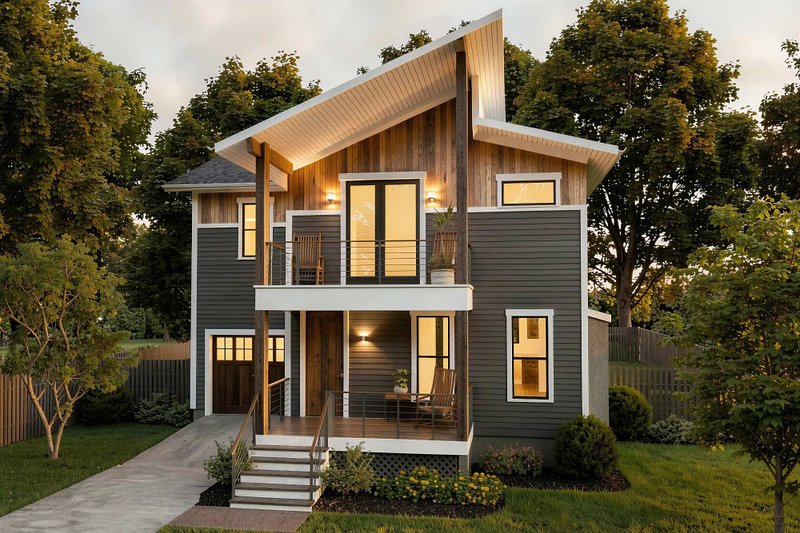 House Blueprint - Exterior - Front Elevation 2 for Modern House Plan #79-376 - 4 bed, 2.5 bath