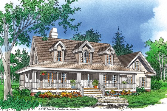Exterior - Front Elevation 3 for Country House Plan #929-15 - 3 bed, 2.5 bath