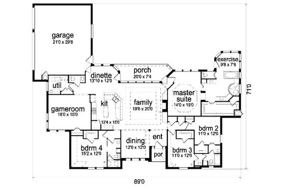 Floor Plan - Main Floor for Traditional House Plan #84-397 - 4 bed, 2.5 bath