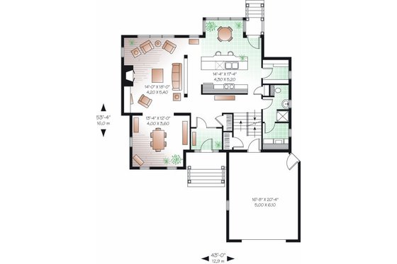 Floor Plan - Main Floor for Farmhouse House Plan #23-722 - 2 bed, 2 bath