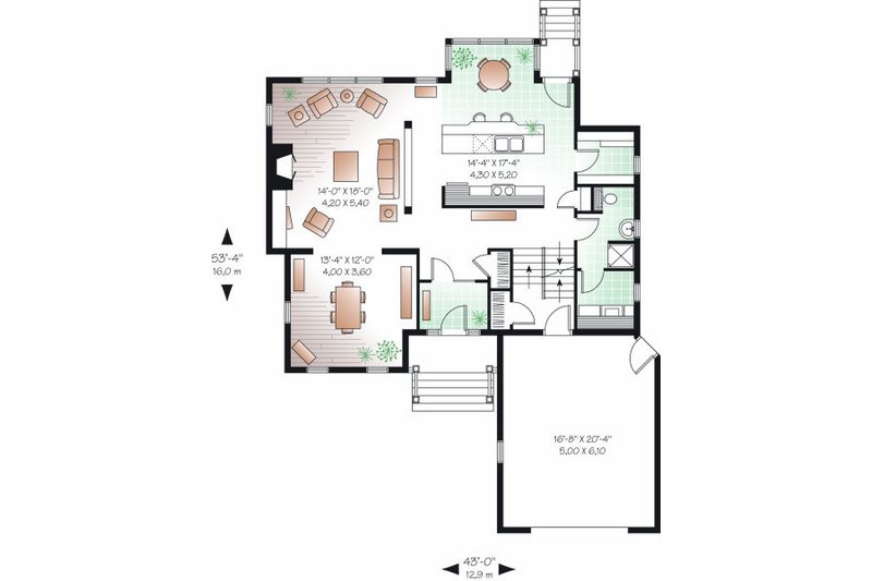 Home Plan - Floor Plan - Main Floor for Farmhouse House Plan #23-722 - 2 bed, 2 bath