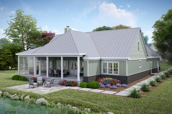 Exterior - Rear Elevation for Southern House Plan #932-1180 - 3 bed, 3 bath
