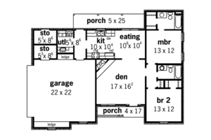 Floor Plan - Main Floor for Southern House Plan #16-260 - 2 bed, 2 bath