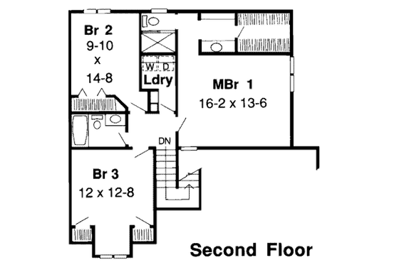 Floor Plan - Upper Floor for Traditional House Plan #312-347 - 3 bed, 2.5 bath