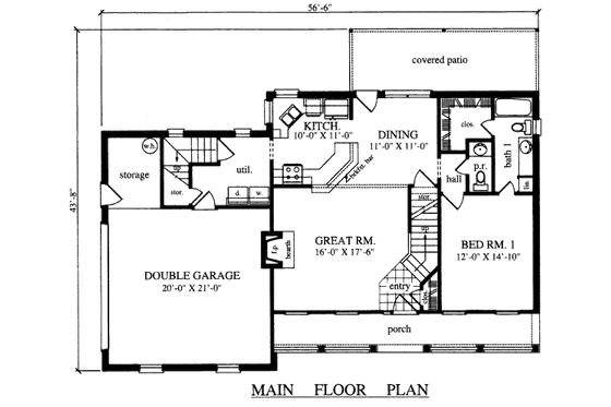 Floor Plan - Main Floor for Country House Plan #42-344 - 4 bed, 2.5 bath