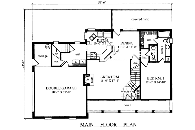 Architectural House Design - Floor Plan - Main Floor for Country House Plan #42-344 - 4 bed, 2.5 bath