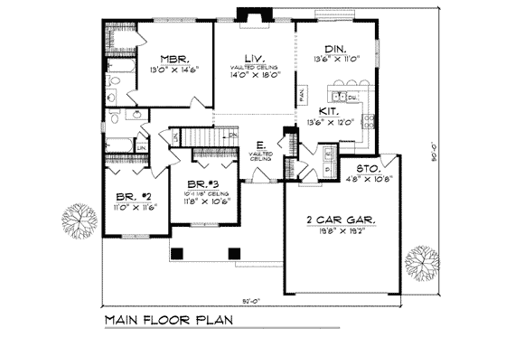 Floor Plan - Main Floor for Traditional House Plan #70-142 - 3 bed, 2 bath