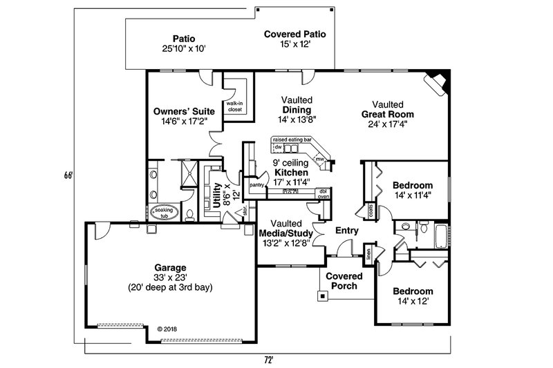 Home Plan - Floor Plan - Main Floor for Craftsman House Plan #124-842 - 3 bed, 2 bath