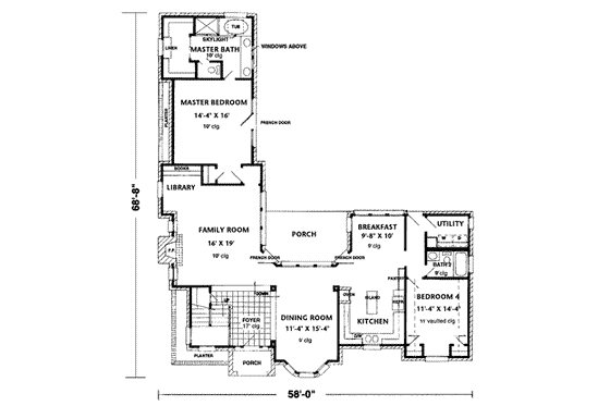 Floor Plan - Main Floor for European House Plan #410-413 - 4 bed, 3.5 bath