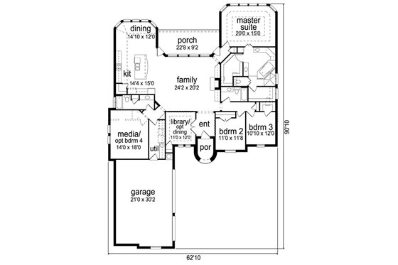 Floor Plan - Main Floor for European House Plan #84-562 - 3 bed, 3 bath