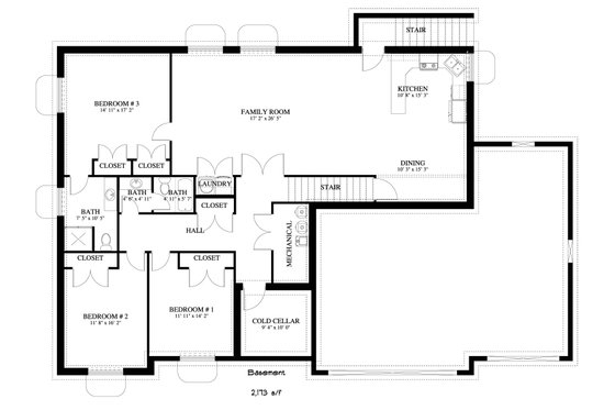 Floor Plan - Lower Floor for Traditional House Plan #1060-216 - 3 bed, 2.5 bath