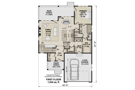 Floor Plan - Main Floor for Farmhouse House Plan #51-1523 - 3 bed, 3.5 bath