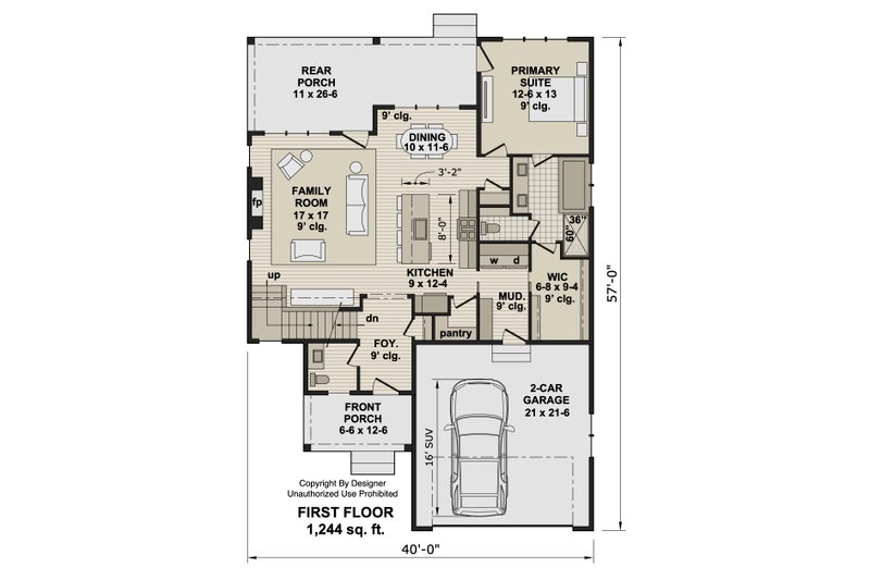 House Blueprint - Floor Plan - Main Floor for Farmhouse House Plan #51-1523 - 3 bed, 3.5 bath
