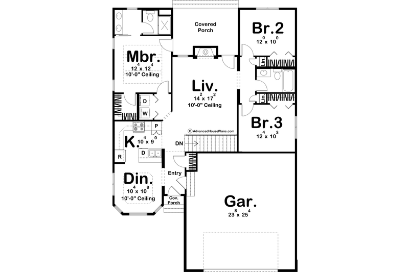 Architectural House Design - Floor Plan - Main Floor for Mediterranean House Plan #455-135 - 3 bed, 2 bath