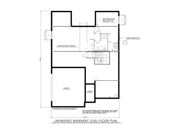 Architectural House Design - Floor Plan - Lower Floor for Ranch House Plan #1122-13 - 2 bed, 2 bath