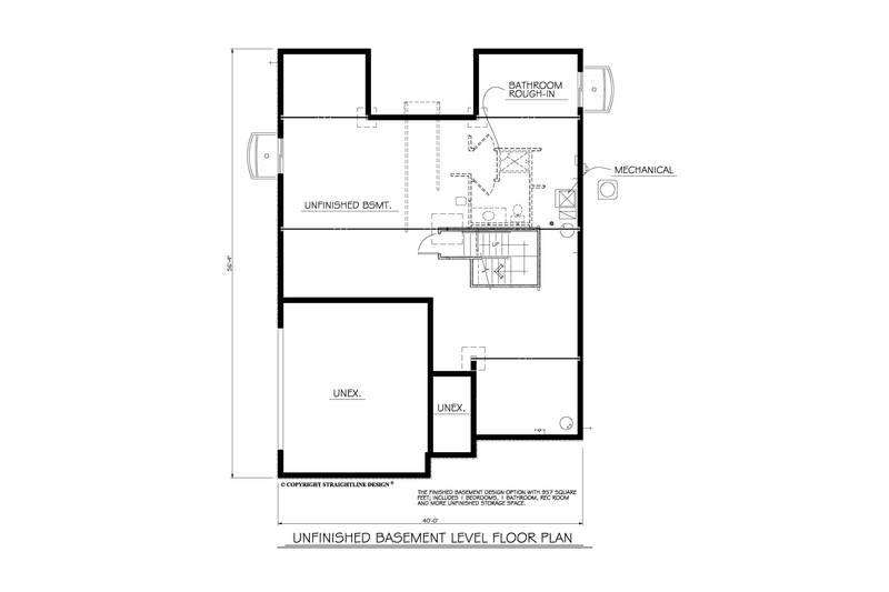 Architectural House Design - Floor Plan - Lower Floor for Ranch House Plan #1122-13 - 2 bed, 2 bath