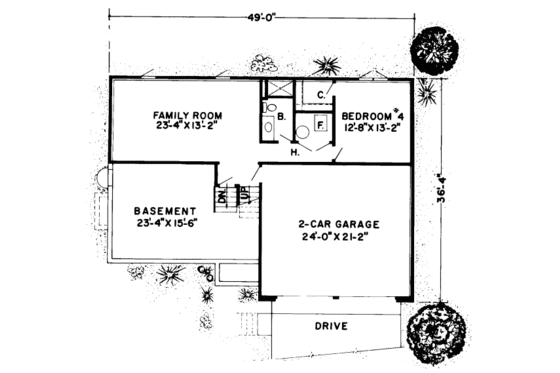 Floor Plan - Lower Floor for Traditional House Plan #312-210 - 4 bed, 3 bath