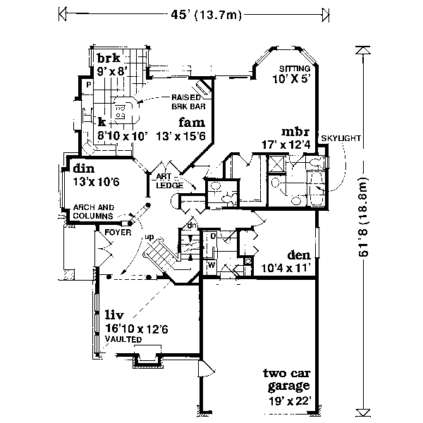 Floor Plan - Main Floor for Traditional House Plan #47-598 - 3 bed, 2.5 bath