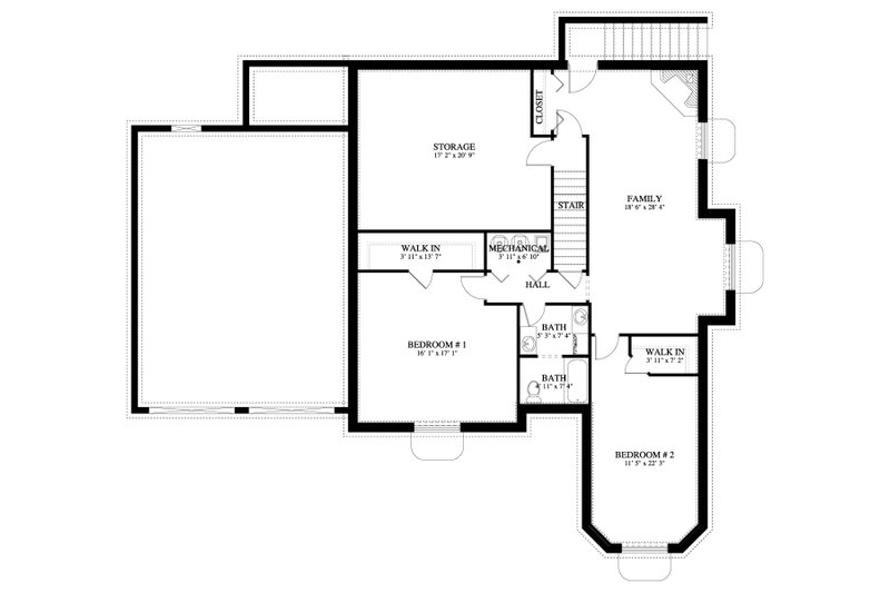 House Design - Floor Plan - Lower Floor for Craftsman House Plan #1060-457 - 2 bed, 2 bath
