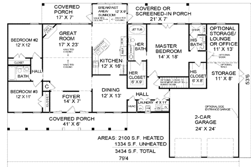 House Blueprint - Floor Plan - Main Floor for Country House Plan #21-111 - 3 bed, 3 bath