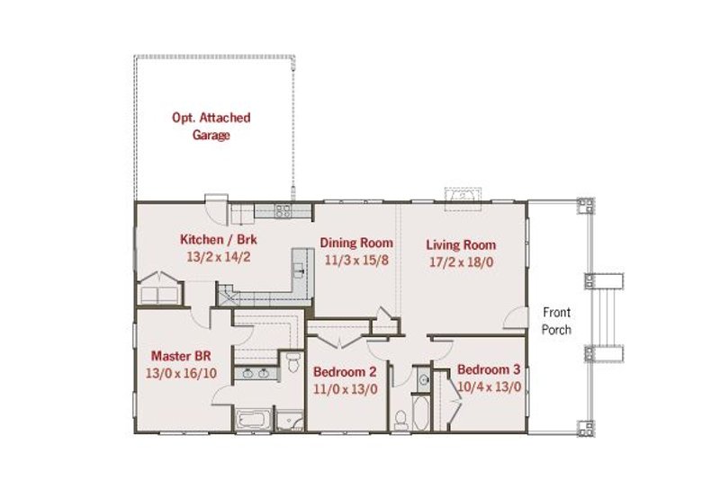 House Blueprint - Floor Plan - Main Floor for Craftsman House Plan #461-26 - 3 bed, 2 bath