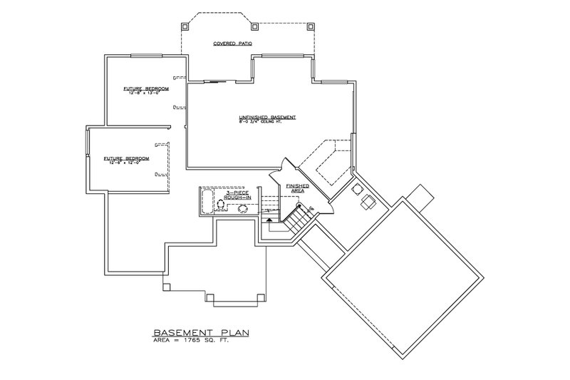 House Blueprint - Floor Plan - Lower Floor for Craftsman House Plan #1100-94 - 2 bed, 2 bath