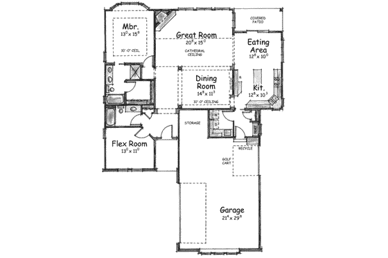 Floor Plan - Main Floor for Traditional House Plan #20-1604 - 2 bed, 2 bath