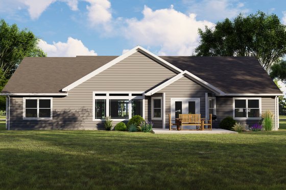 Exterior - Rear Elevation for Ranch House Plan #1064-43 - 3 bed, 2.5 bath